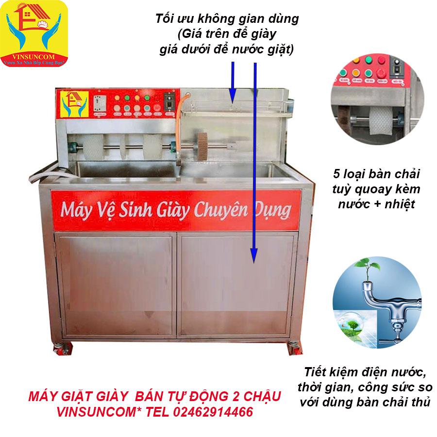 Máy Giặt Giày Bán Tự Động 2 Chậu Rửa VinSunCom Máy Giặt Giày Bán Tự Động 2 Chậu Rửa VinSunCom