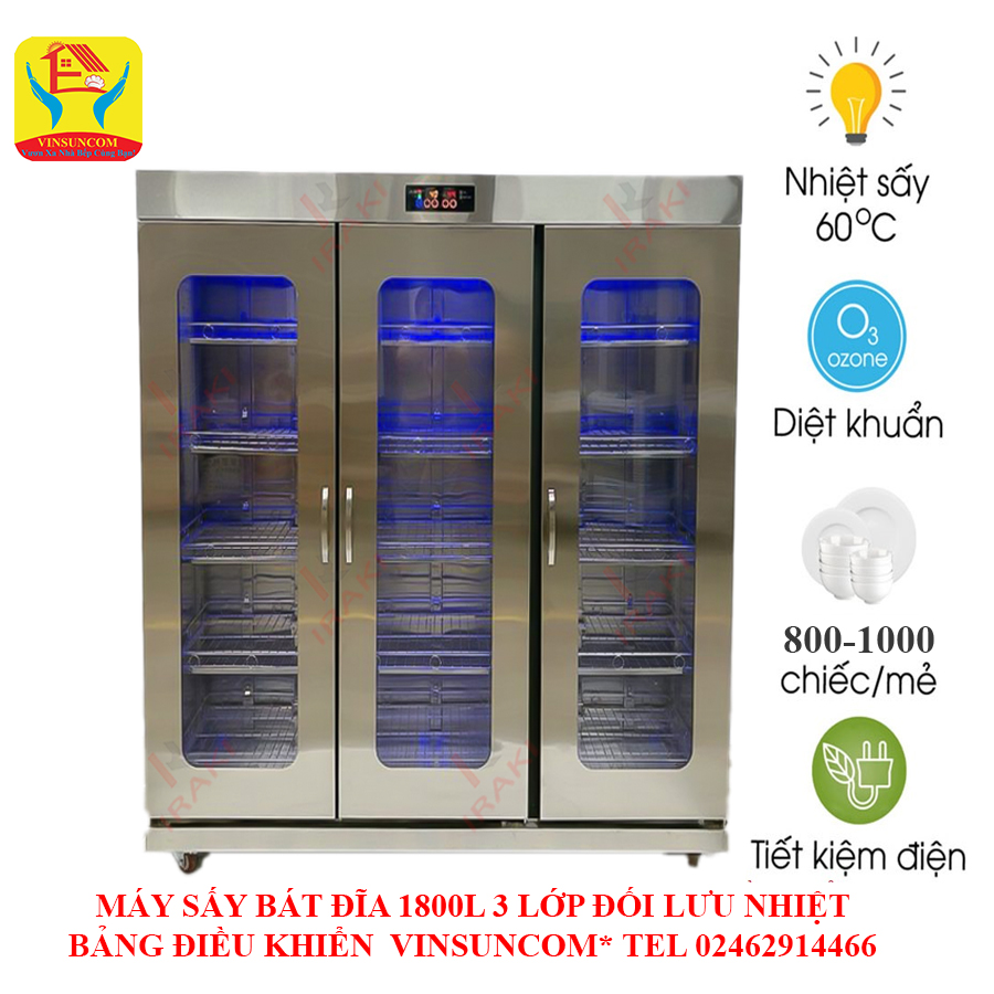 Máy Sấy Bát 1800L 3 Lớp Đối Lưu Bảng Điều Khiển Dùng 1000 Chiếc VinSunCom Máy Sấy Bát 1800L 3 Lớp Đối Lưu Bảng Điều Khiển Dùng 1000 Chiếc VinSunCom