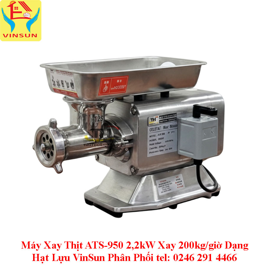 Máy Xay Thịt ATS-950 2,2kW Xay 200kg/giờ Dạng Hạt Lựu VinSun Phân Phối Máy Xay Thịt ATS-950 2,2kW Xay 200kg/giờ Dạng Hạt Lựu VinSun Phân Phối